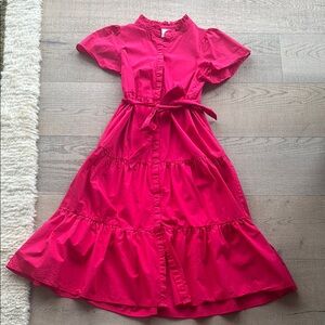 Sugarlips Pink Mock Neck Puff Sleeve Sundress